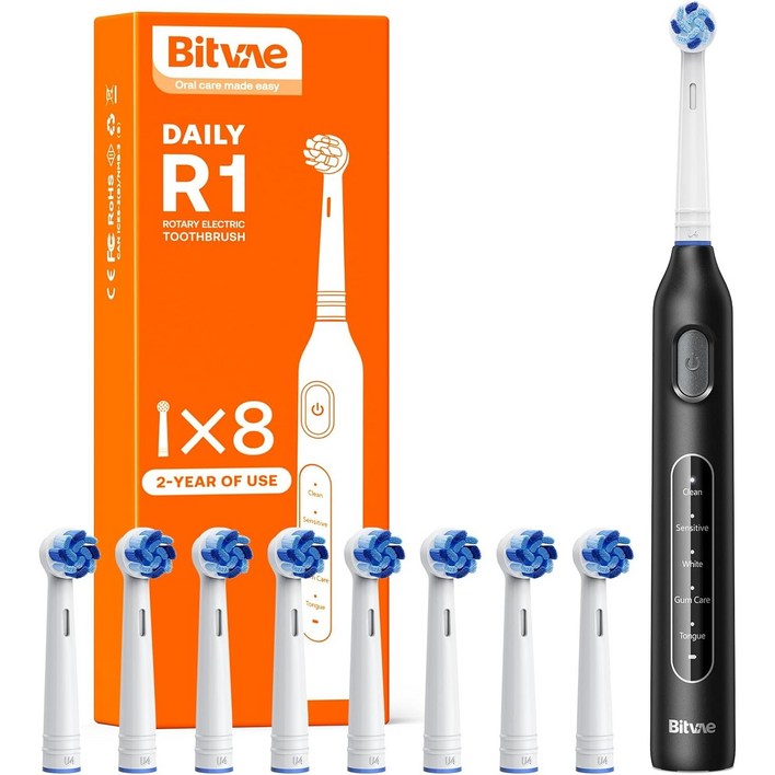 비트베이 R1 음파 전동칫솔 진동칫솔 칫솔모8개 Bitvae Amazon베스트, 1개, 블랙, R1 비트베이 R1 음파 전동칫솔 진동칫솔 칫솔모8개 Bitvae Amazon베스트, 1개, 블랙, R1