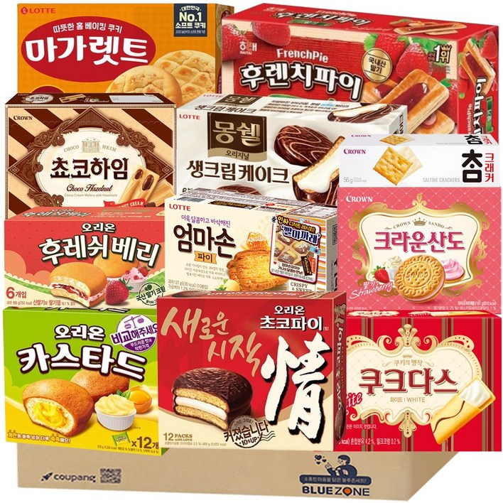 블루존 사무실 탕비실 간식 파이 과자 12종 세트 오리온초코파이카스타드참크래커후레쉬베리엄마손파이몽쉘마가렛트빅파이후렌치파이초코하임쿠크다스화이트딸기산도, 1개