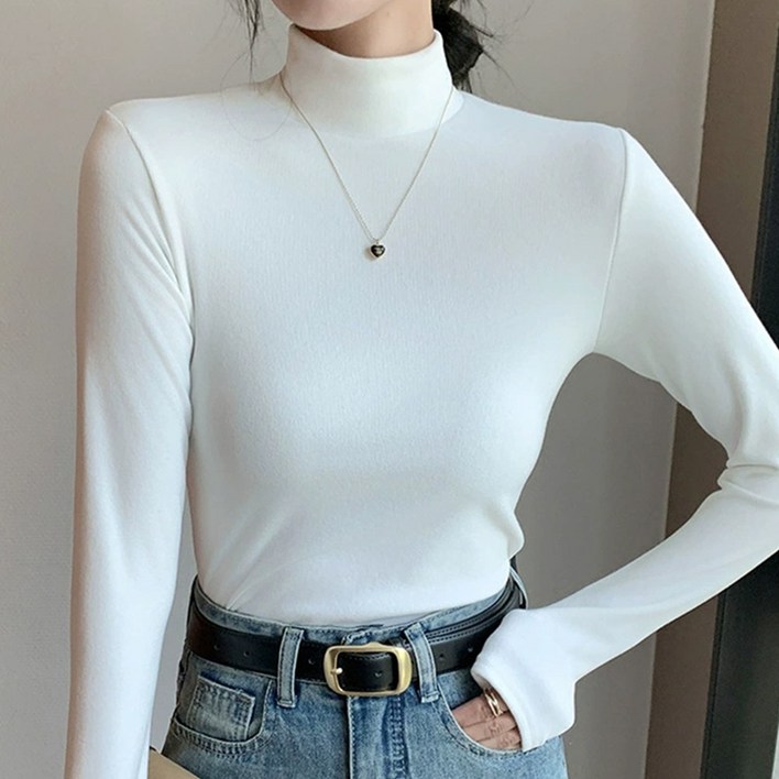 데일리쮸 여성 도톰 기모 반목폴라 티셔츠