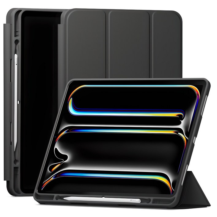 신지모루 스마트커버 펜슬 수납 태블릿 케이스, 블랙, 1개