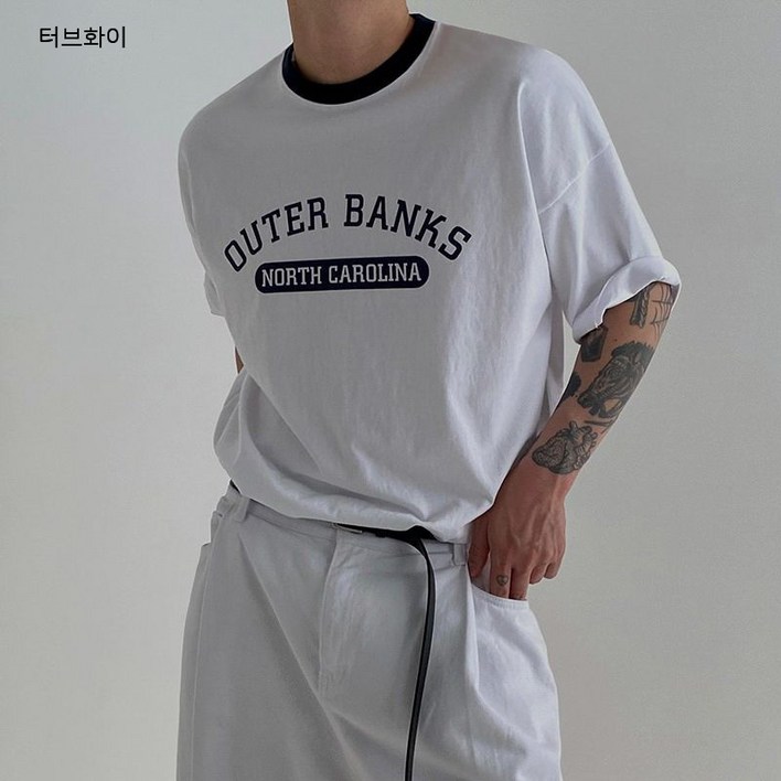 터브화이반팔티셔츠남여름루즈한라운드넥레터링프린트순면반팔티셔츠레깅스상의