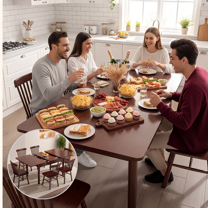 사각 확장형 식탁 테이블 다용도 거실, 6인용, 월넛