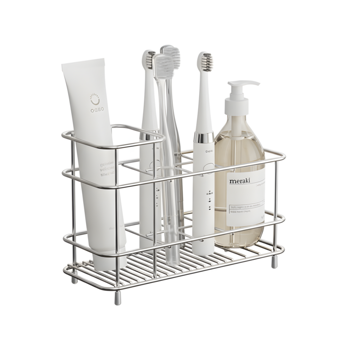 킵틸 스테인리스 전동칫솔 거치대 세면대 칫솔 치약 올인원 수납 정리대, 실버, 1개