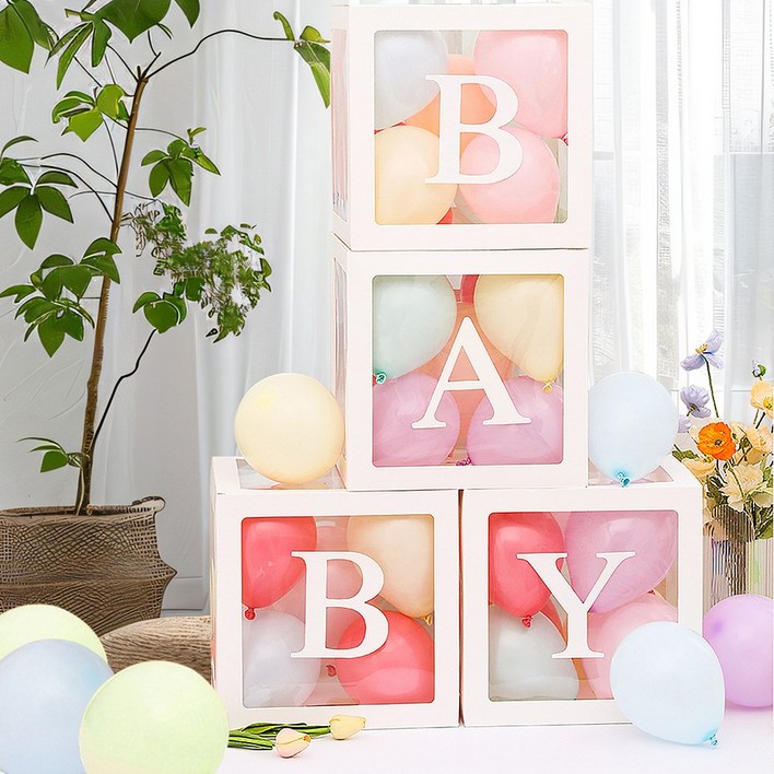 투명 LOVE BABY 레터링 풍선 박스 생일 기념일 밸런타인 데이 풍선박스 화이트