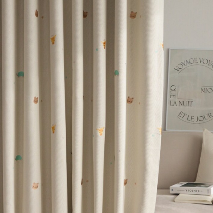 메종텍스타일 프리미엄 키즈커튼 쥬 동물친구들 자수 암막커튼 기본핀형