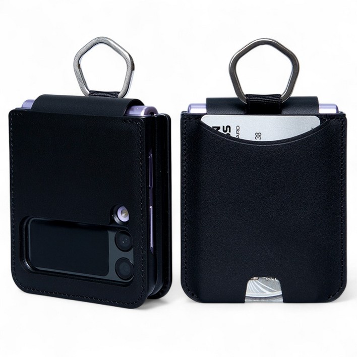 폰누리 갤럭시 Z플립 링 힌지보호 가죽 카드 휴대폰 케이스