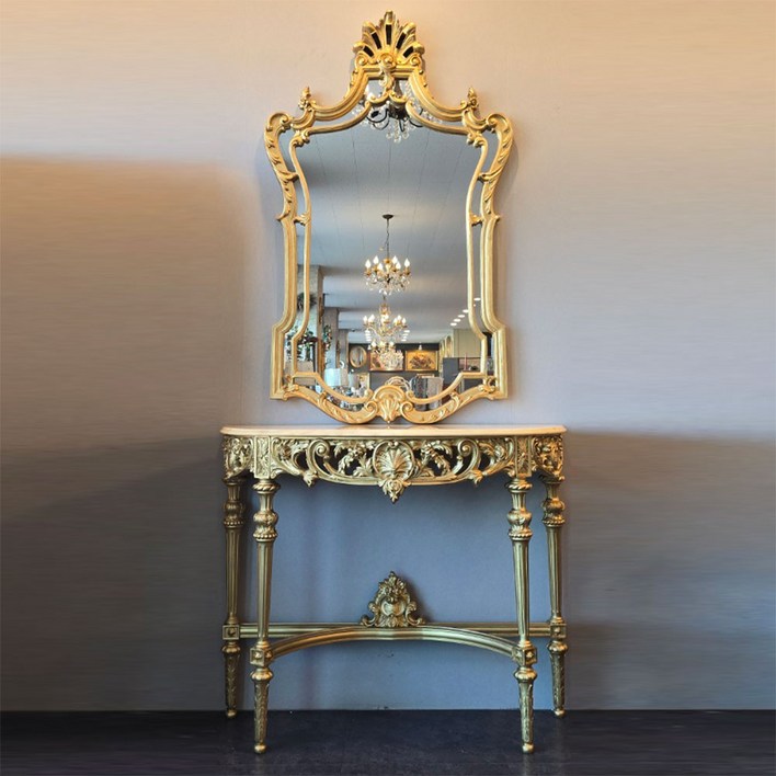 이태리금장가구 발라비오 대리석 골드콘솔 890 금장거울900 세트