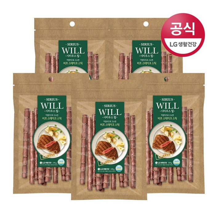 시리우스 윌 애견간식 비프 스테이크 스틱 100g x 5팩, 1세트