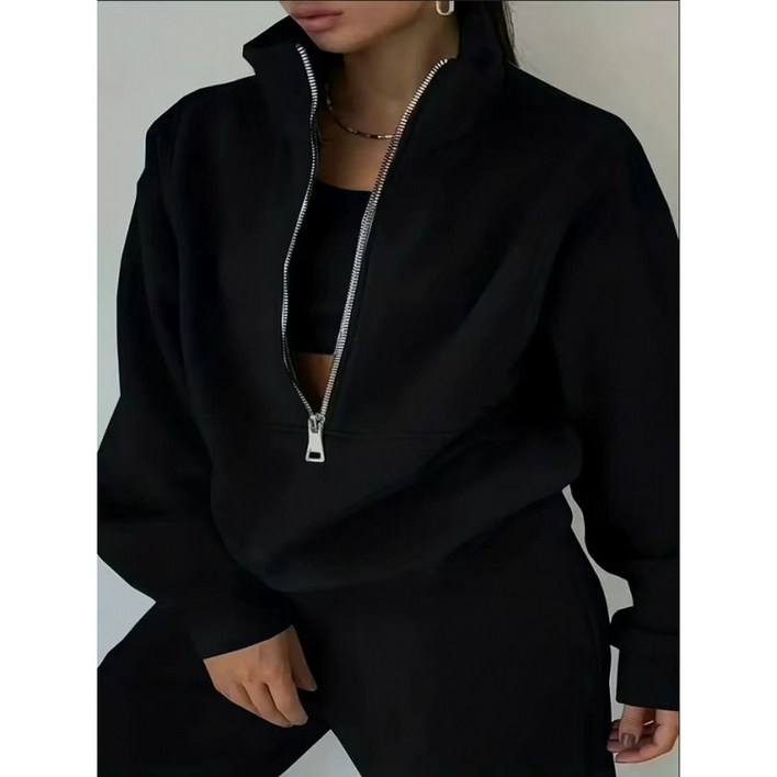 COSYEVNO 여성 투피스 세트 겨울 패션 개성 지퍼 장식 심플 스포티 상의+바지 BCXwytz-1