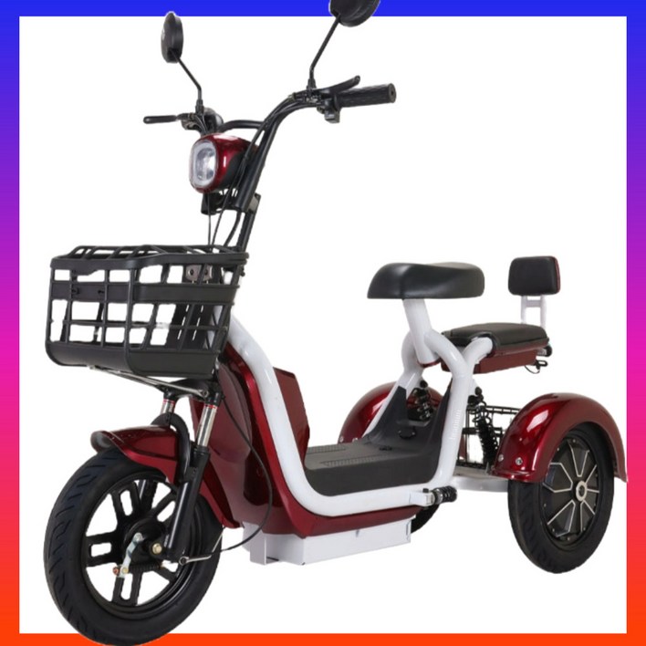 브라늄 전기자전거 세발 삼륜 스쿠터 전동 오토바이 삼발이, 레드