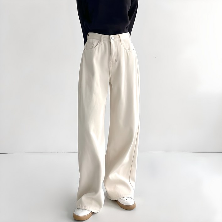 잘빠진 여성용 융털 기모 롱기장 세미 와이드 코튼 팬츠