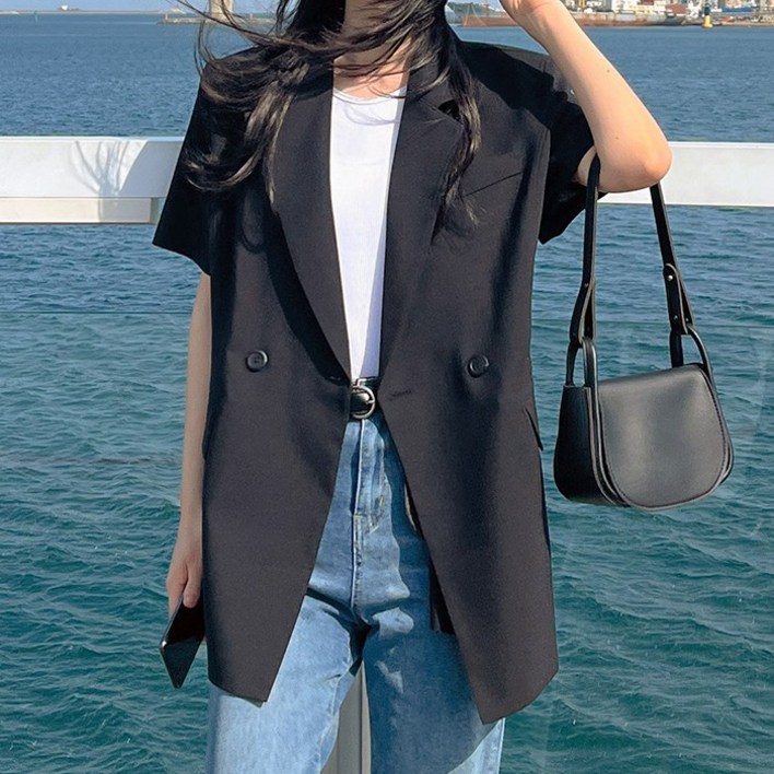 (초특가 고퀄리티)(국내 자체 제작)(당일 발송) 엘린 더블 원버튼 반팔 여름 자켓