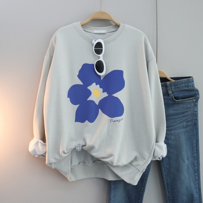 여성용 빅사이즈 오버핏 롱티 라운드 긴팔 맨투맨 데일리룩 체형커버 루즈핏 신상 박스티