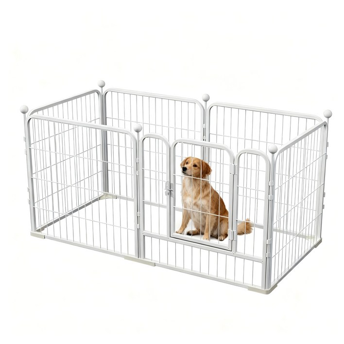 리빙가감법 반려동물 고품질 대형견 울타리 튼튼한 철제 테두리 울타리 안전한 논슬립 자동 잠금 애견 펜스 버클식 울타리, 6개, 화이트