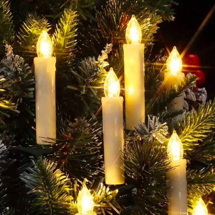 룰루마켓 크리스마스 트리 LED 캔들라이트 촛불조명고급 벨벳 리본 오너먼트