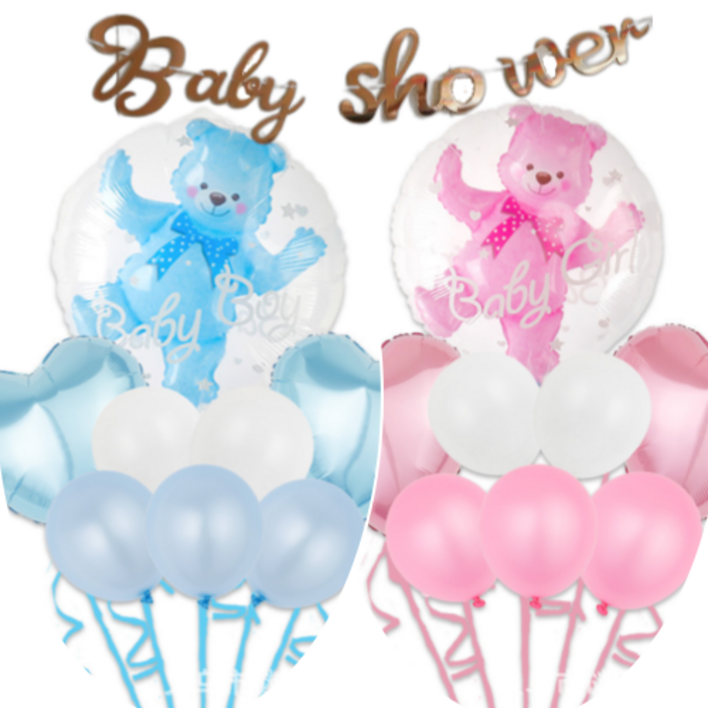 로니마켓 베이비 샤워 핑크블루 곰돌이 풍선베이비 샤워 가랜드 세트, 1세트