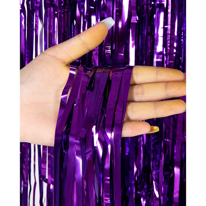 홈파티 호일 월 커튼 은박 수술 파티 커튼 포토존 배경장식 홀로그램 웨이브, 3개, 퍼플