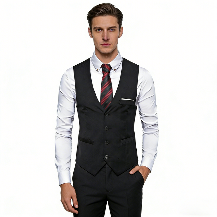 ANYOU 남성 브이넥 정장 베스트 캐주얼 비즈니스 조끼