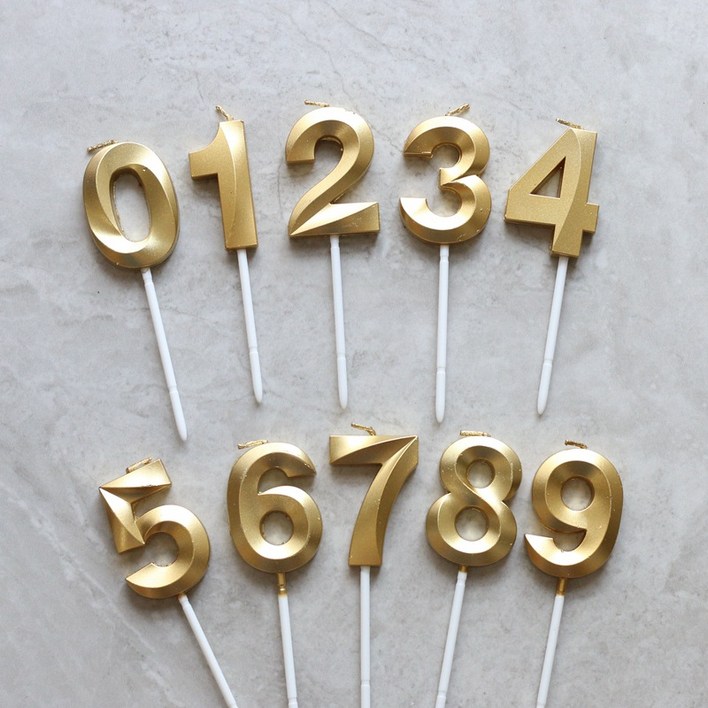 빅사이즈 생일초 케이크픽 특이한 메탈릭 골드 숫자초, 0~9, 1개, 150g