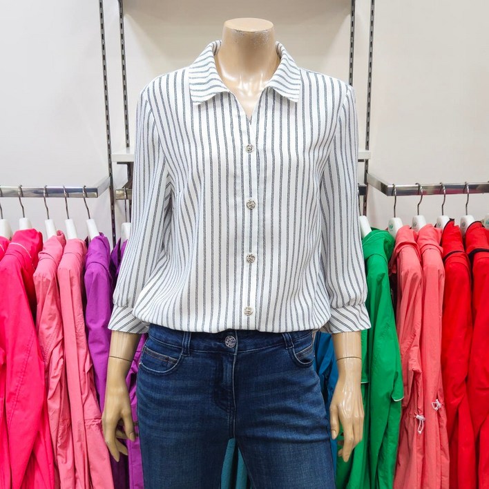 크로커다일레이디 스트라이프 7부 풀오픈 셔츠 블라우스25년 여름