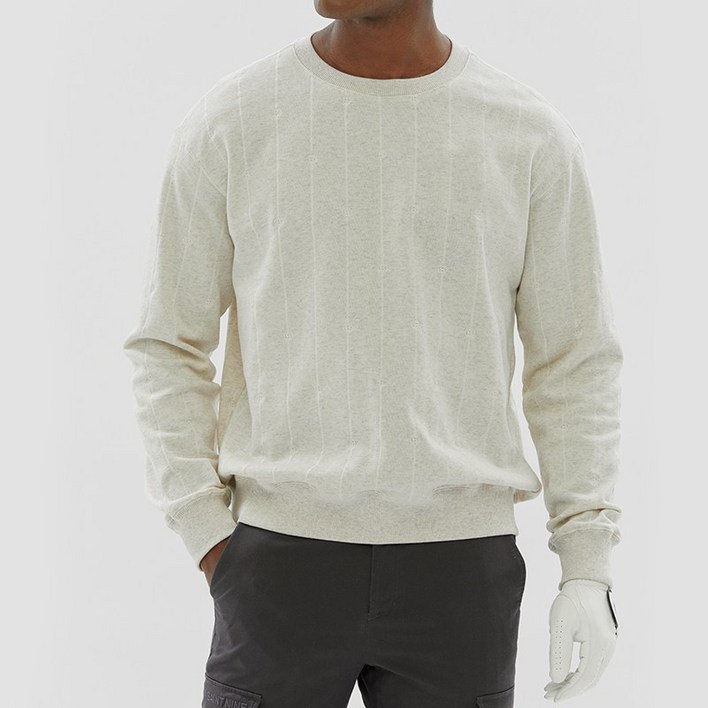 세인트나인 남성 올오버 로고자수 맨투맨 OATMEAL