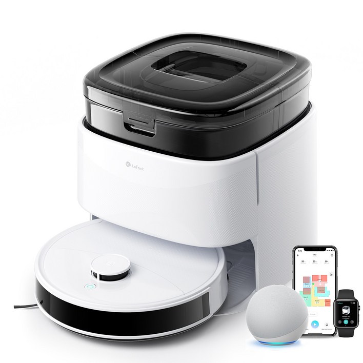 Lefant 르팡 M3 올인원로봇청소기 12000pa 경이로운 흡입력 자동 먼지비움 자동 온수세척 다기능앱제어, 화이트, 단품