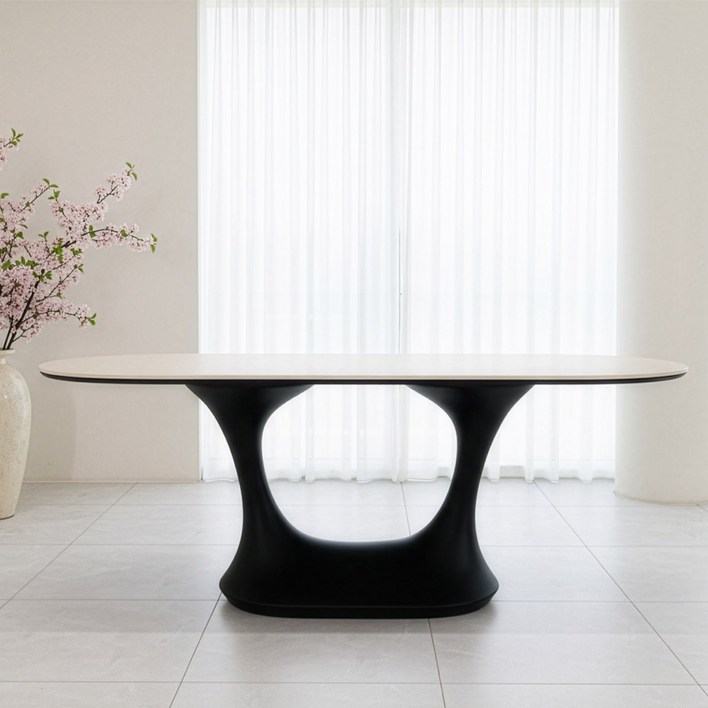 코모도홈 엘리오 포세린 세라믹 식탁 타원형 블랙 월넛 1600 1800 2000