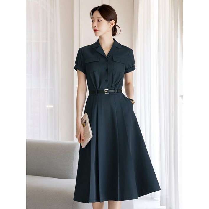 시크라인XXL까지 칼레로나 핀턱 셔링 플레어 벨트 원피스 여름 하객룩 오피스룩 모임룩 격식룩 빅사이즈