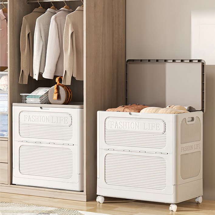 Kleeno 대형 정리함 150L 대용량 폴딩 수납함 이동 가능 리빙박스 옷 이불 보관함