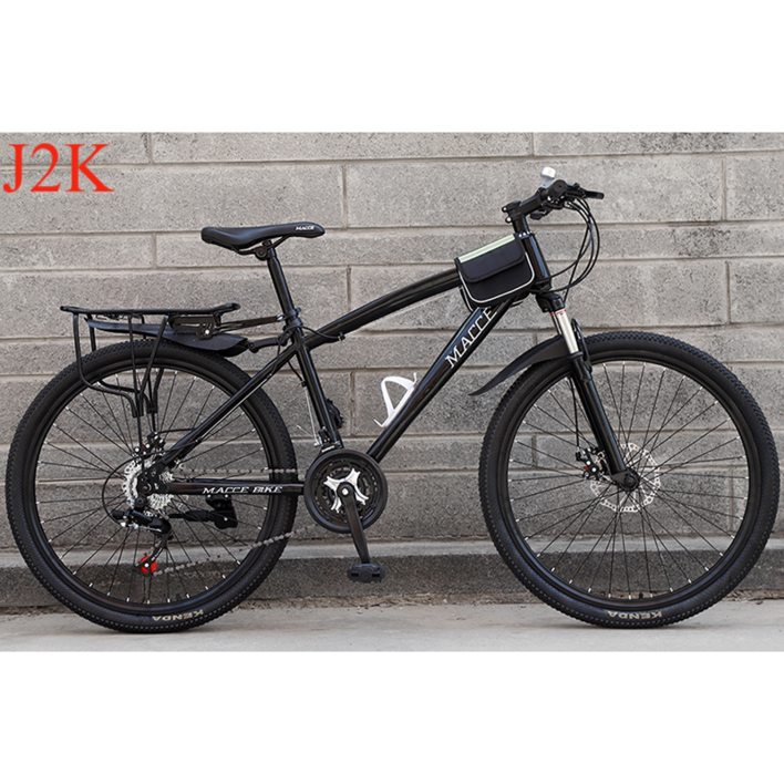 J2K 오프로드 산악 자전거 성인 남성 여성 공용 MTB 입문용, 블랙 26인치 21단, 1개, 130cm