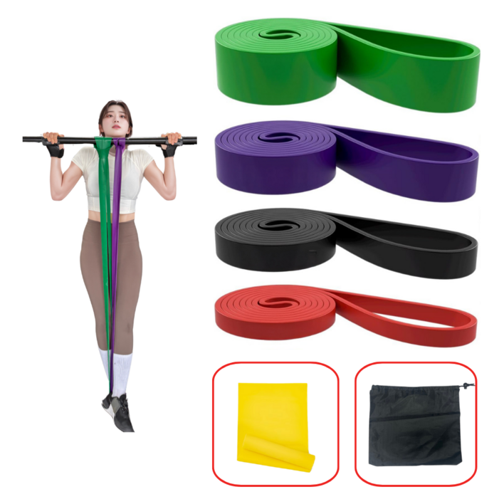 오버지 스포츠 풀업 턱걸이 밴드 세트 그린 퍼플 블랙 레드, 그린퍼플블랙레드, 1세트