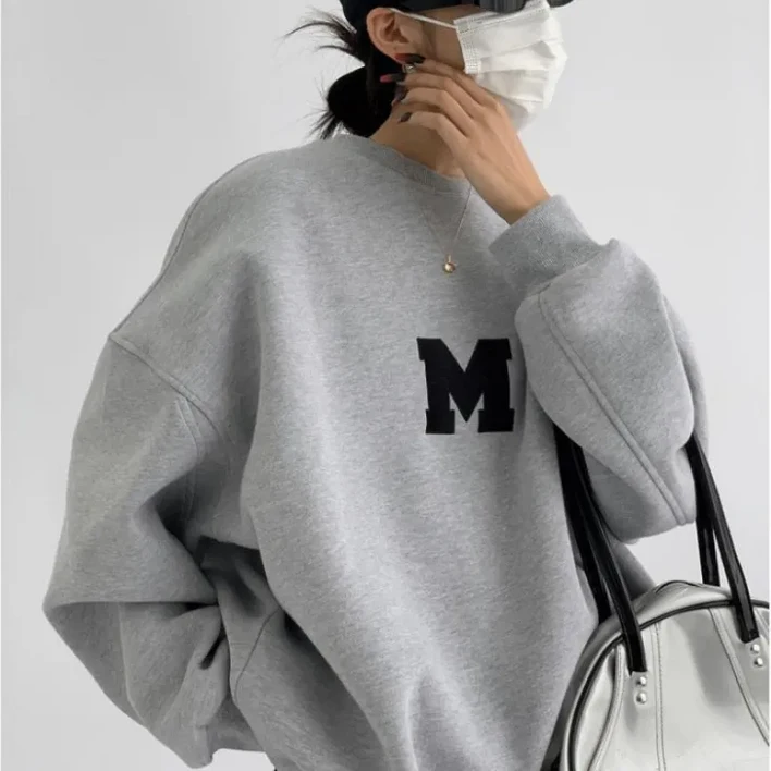 SAHINER 여성 오버사이즈 맨투맨 편안한 루즈핏 데일리 긴팔티셔츠 LWAWY62