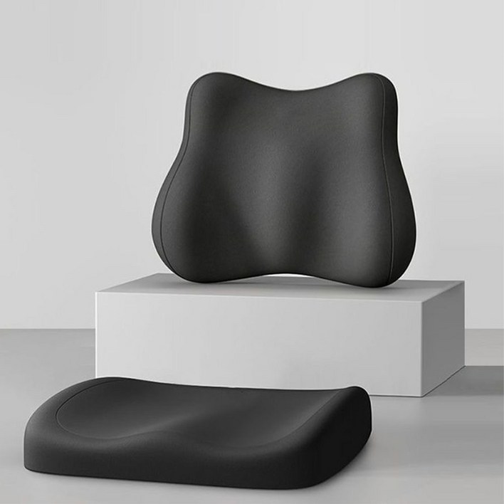 에버올 등받이 허리 쿠션 기능성 방석 세트, 블랙