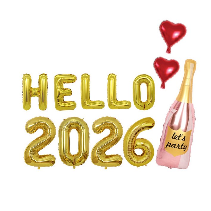 이니월드 샴페인심플헬로2026골드 새해 연말 신년 홈파티 풍선 세트