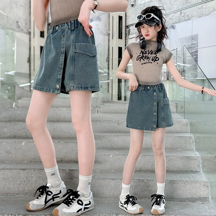 여름여아 여학생 초등학생 5단추 데님 반바지 치마반바지 치마바지