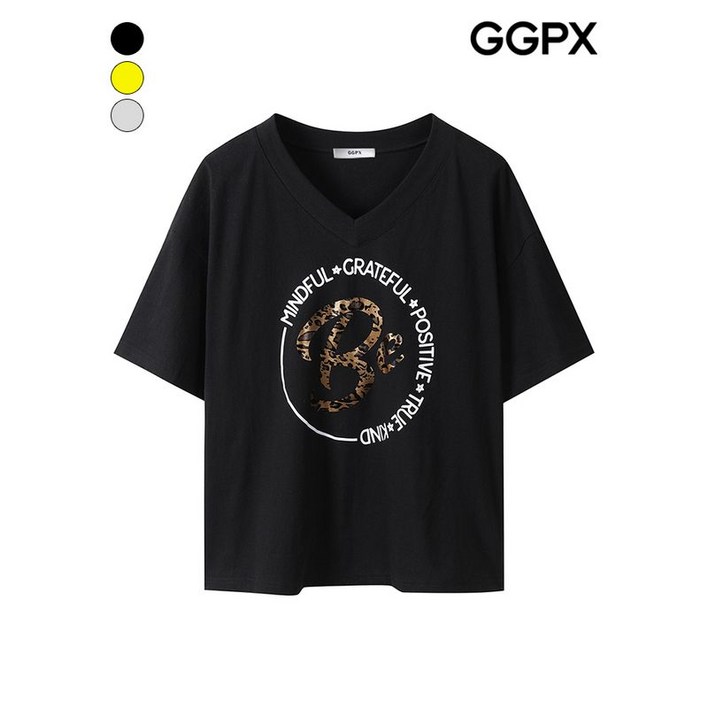 GGPX 레오파드 레터링 반팔 티셔츠  GP4TS011F
