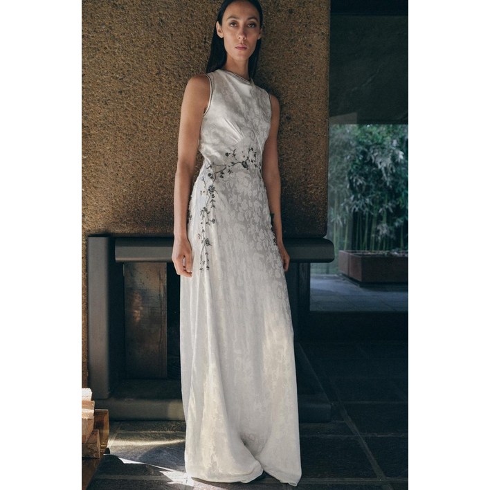 ZARA 비즈 시퀸 자카드 원피스  아이보리화이트