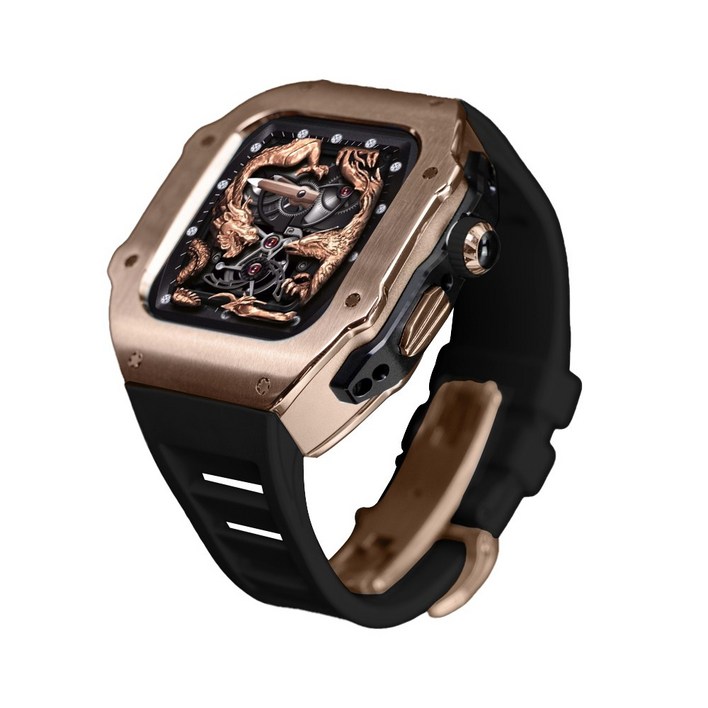 애차드밀 스틸 메탈 케이스 불소 고무 스트랩 밴드 호환 애플워치 울트라2 49 mm 시리즈 9 8 7 45 mmSE 시리즈 6 5 4 44mm, 로즈골드 블랙 애차드밀 스틸 메탈 케이스 불소 고무 스트랩 밴드 호환 애플워치 울트라2 49 mm 시리즈 9 8 7 45 mmSE 시리즈 6 5 4 44mm, 로즈골드 블랙