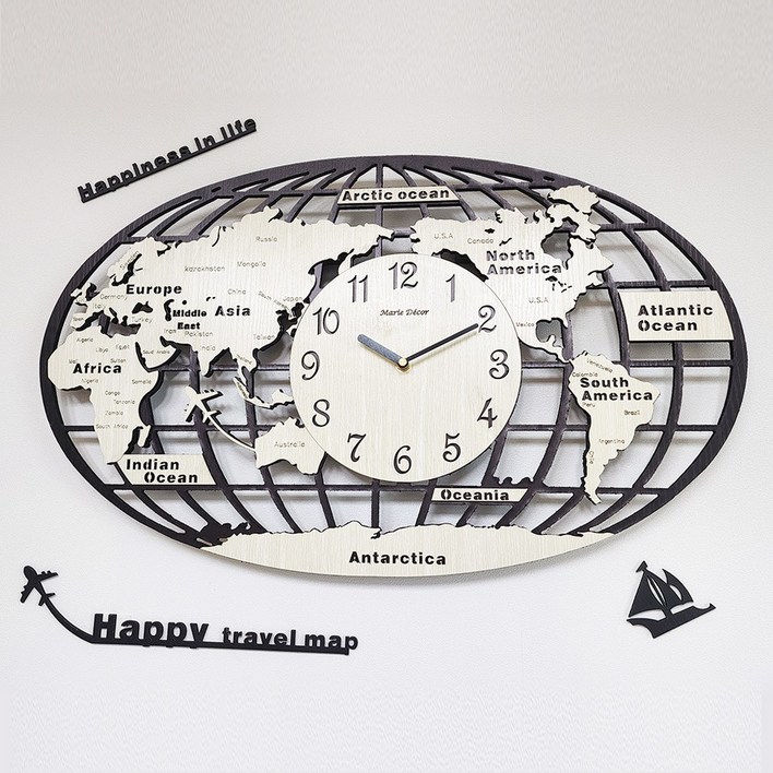 마리데코 세계 여행 지도 벽시계, 중 거실인테리어시계
