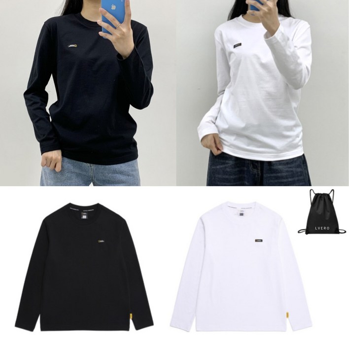 내셔널지오그래픽 긴팔 티셔츠 남녀공용 베이직 로고 커플 레이어드 긴팔티 면티르베로가방 지급