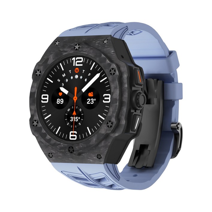 호환 갤럭시워치 울트라 47mm 일체형 탄소섬유 스트랩 케이스 세트 고급, 블루, 1개