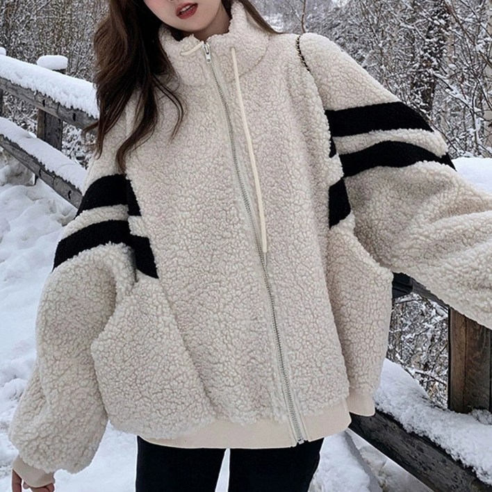 드마엘 멜리브 투라인 배색 뽀글 점퍼 2color 여성 자켓 아우터 상의