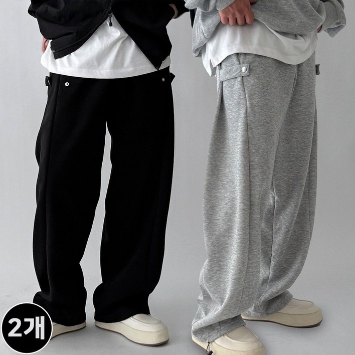 2장묶음 빠델 남자 여자 스냅 오버핏 와이드핏 벌룬핏 조거 밴딩 사계절 코튼 스웻 츄리닝 팬츠