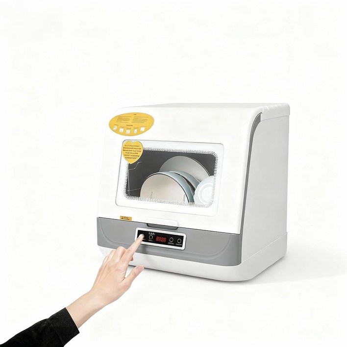 휴대용 조리대 식기세척기, 1.5미터 입구 파이프, 4개의 세척 프로그램, 360 올라운드 미니 식기세척기 조리대, 소형 주방, 아파트, 기숙사, RV, 식기 20개화이트