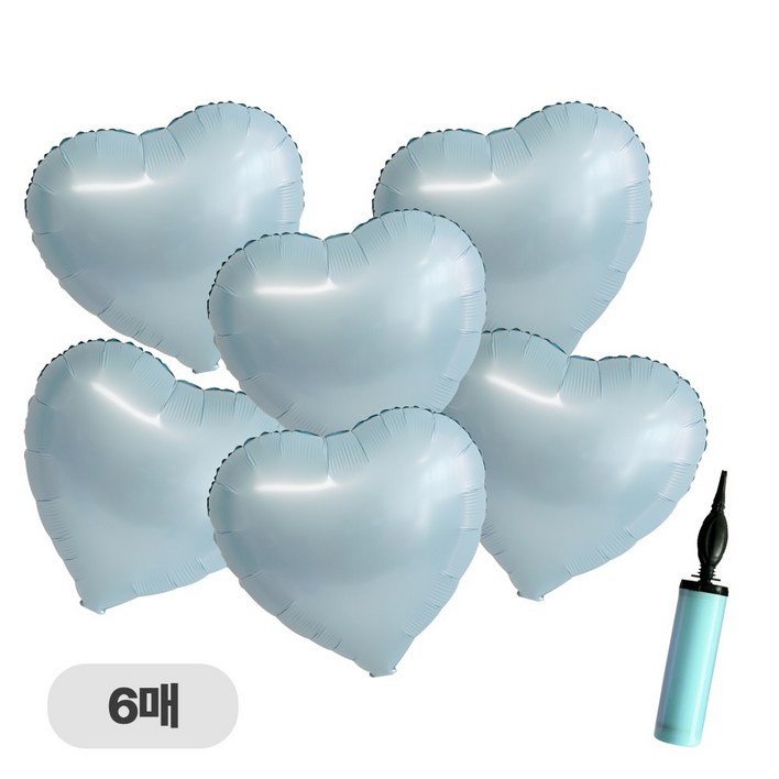디어플레이스 하트 은박 풍선 세트 35cm, 크림 펄 하트06 웨딩블루, 6매