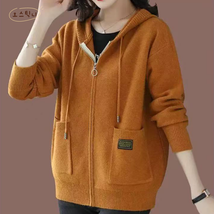 아톰닉 2026 신상 여성용 봄가을 초특가 캐주얼 패션 후드 집업 니트 스웨터 자켓