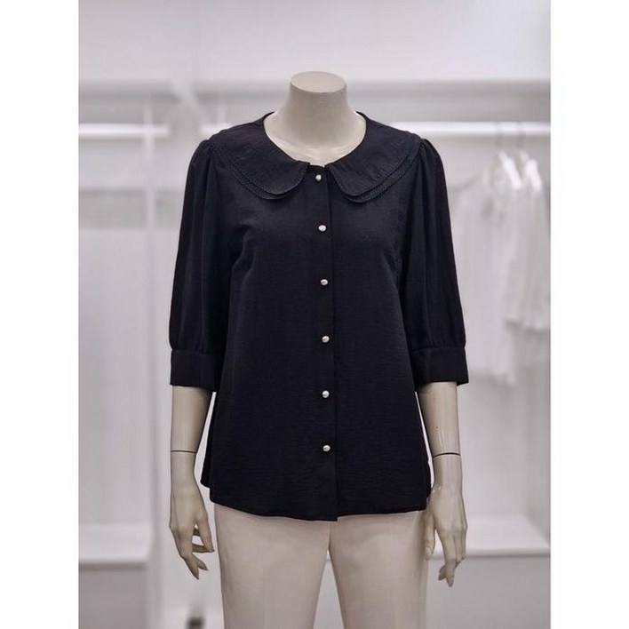 프렐린 블랙 이중 카라 7부 블라우스 RBB252S70