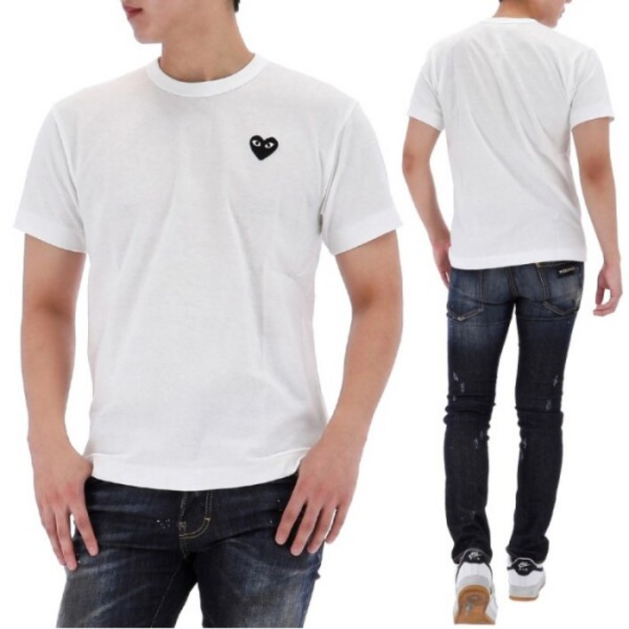 [꼼데가르송] 24FW  블랙 하트 와펜 반팔 티셔츠 AXT064 WHITE