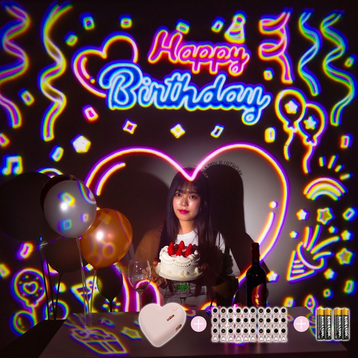 파티 용품 미니 빔 프로젝터 칩30개 건전지 세트 생일 축하 홈파티 레트로 부모님 생일 연말