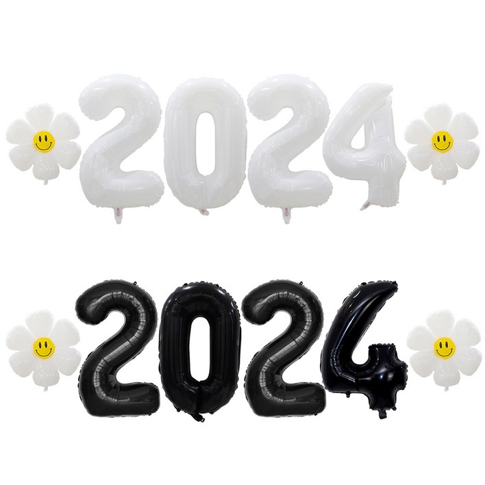 해피쏘굿 2024 숫자 풍선 세트, 1세트, 화이트 숫자세트